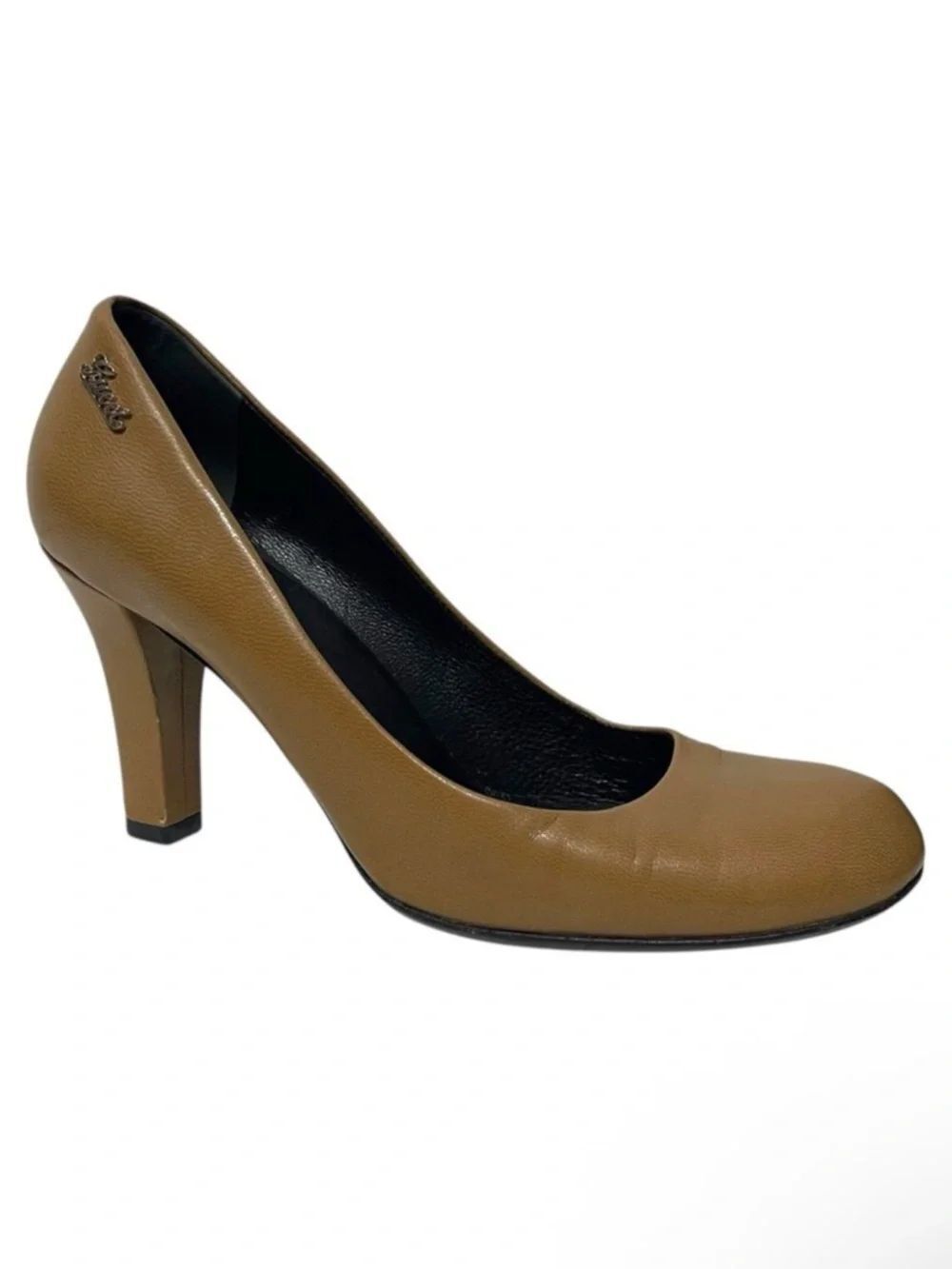 GUCCI Brown Leather Round Toe Classic Heels 37